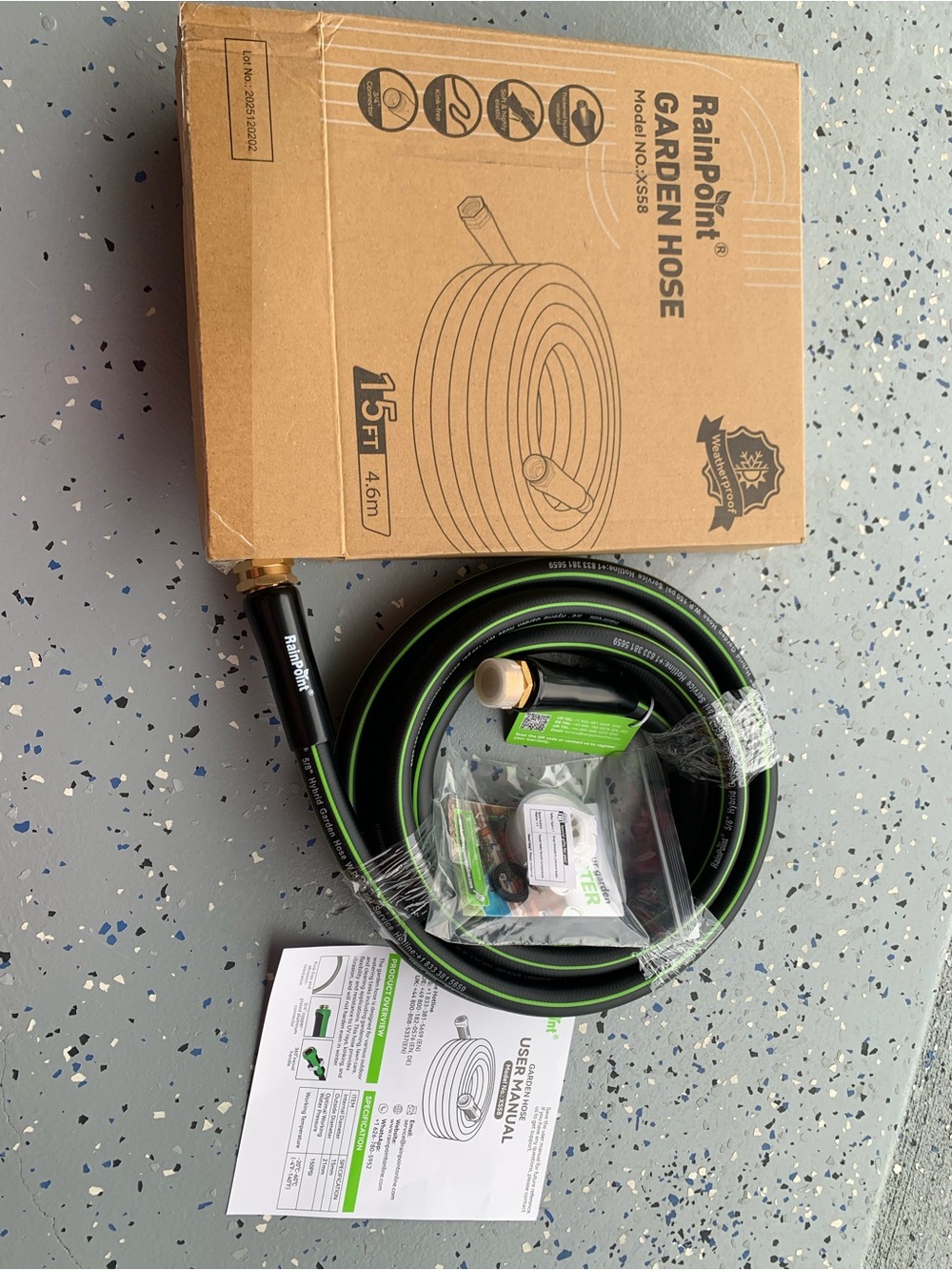 RainPoint Garden Hose with Fittings - Black with Green Stripe